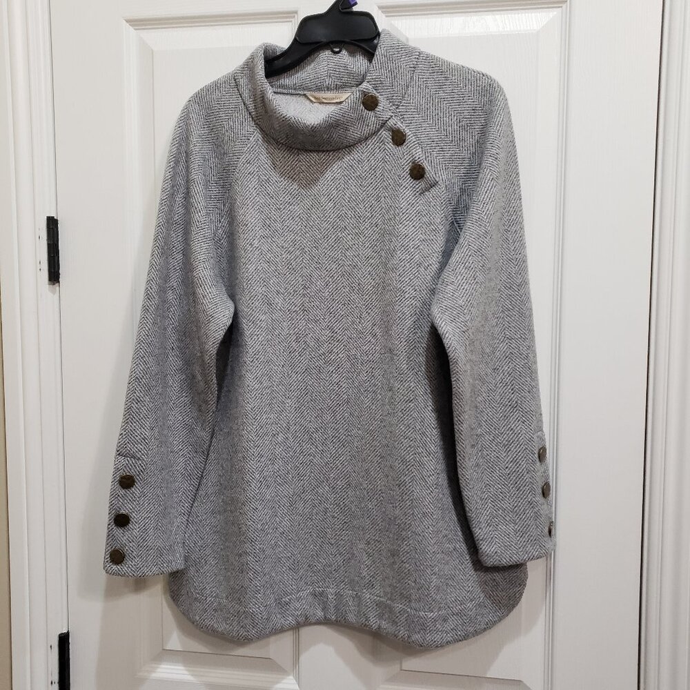 Soft Surroundings Brooke Tunic Pullover Sweater Women's Size L Grey Herringbone